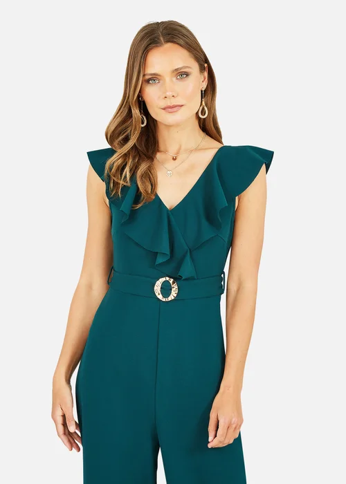 Yumi Green Jumpsuit With Gold Buckle & Frill Detail - 12 Image 2