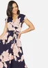 Yumi Navy Blossom Print Wrap Midi With Dipped Hem - 12 Image 2