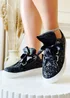 Love Lemonade Black Sparkly Glitter Ribbon Lace Trainers - Size 8 Image 2