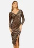 Yumi Brown Velvet Leopard Print Fitted Midi Dress - 8 Image 1