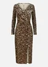 Yumi Brown Velvet Leopard Print Fitted Midi Dress - 8 Image 3