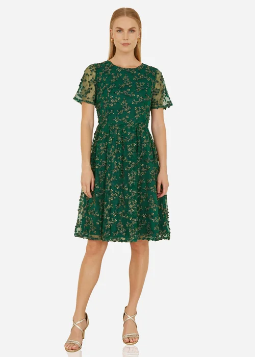 Yumi Green Embroidered Floral Skater Dress - 8 Image 2