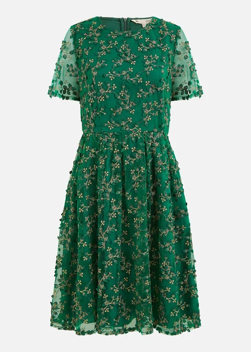 Yumi Green Embroidered Floral Skater Dress - 8 Image 3