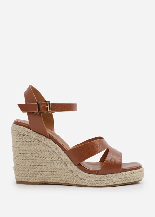 Where's That From Tan-PU Wide-Fit Black PU Sansa Wedge Shoes - Size 7 Image 2