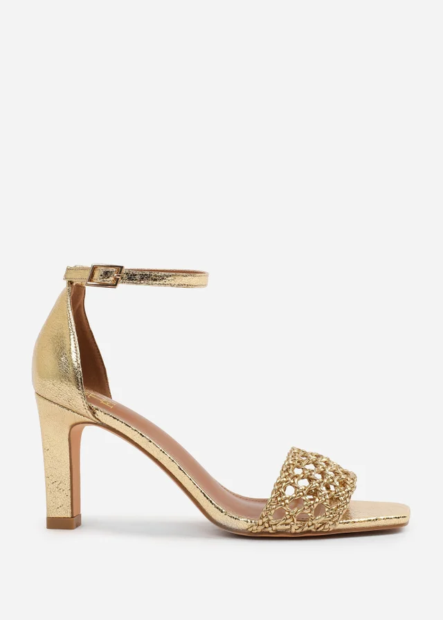 Where's That From Gold PU Naia Braided Strappy Block Heel