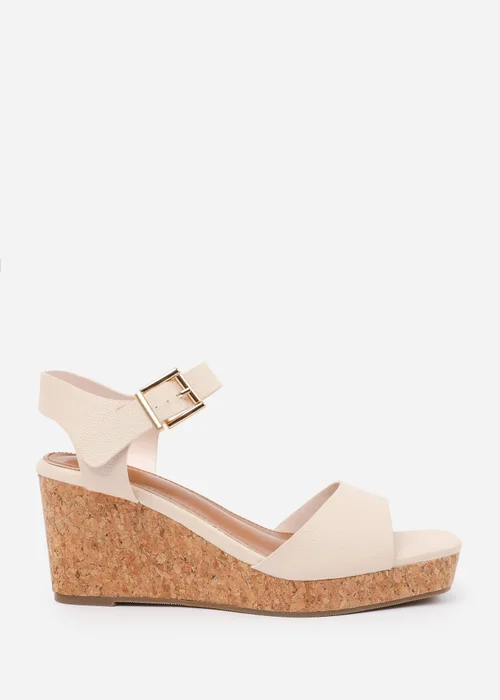 Where's That From Cream PU Giselle Wide-Fit Wedge Sandals With Buckle-Ankle-Strap - 7 Image 1