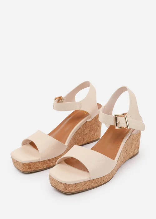 Where's That From Cream PU Giselle Wide-Fit Wedge Sandals With Buckle-Ankle-Strap - 7 Image 3