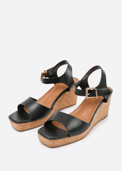 Where's That From Black PU Giselle Wedge Sandals With Buckle-Ankle-Strap - Size 7 Image 3