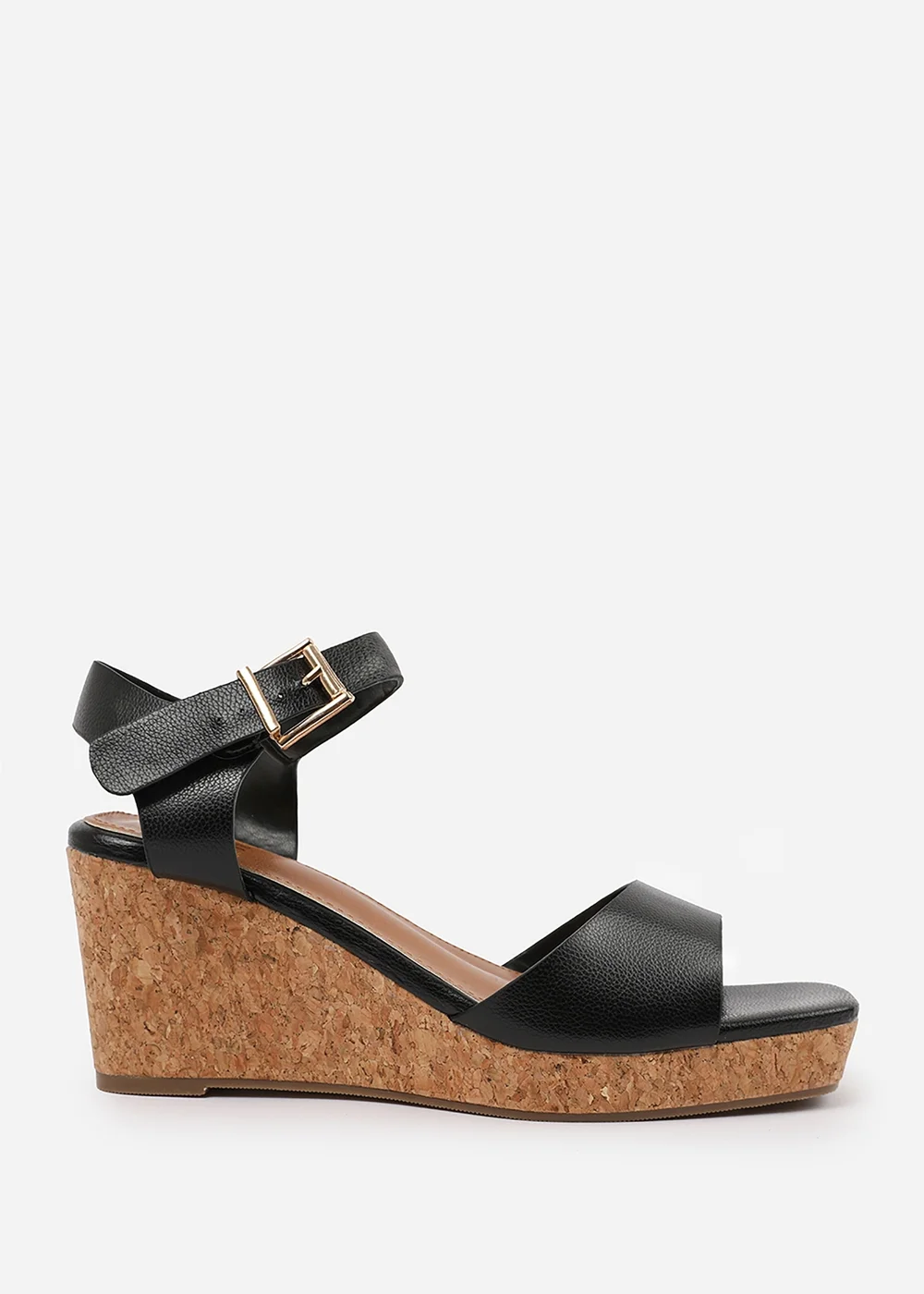 Where's That From Black PU Giselle Wedge Sandals With Buckle-Ankle-Strap - 7 Image 1