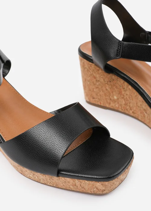 Where's That From Black PU Giselle Wedge Sandals With Buckle-Ankle-Strap - Size 7 Image 4
