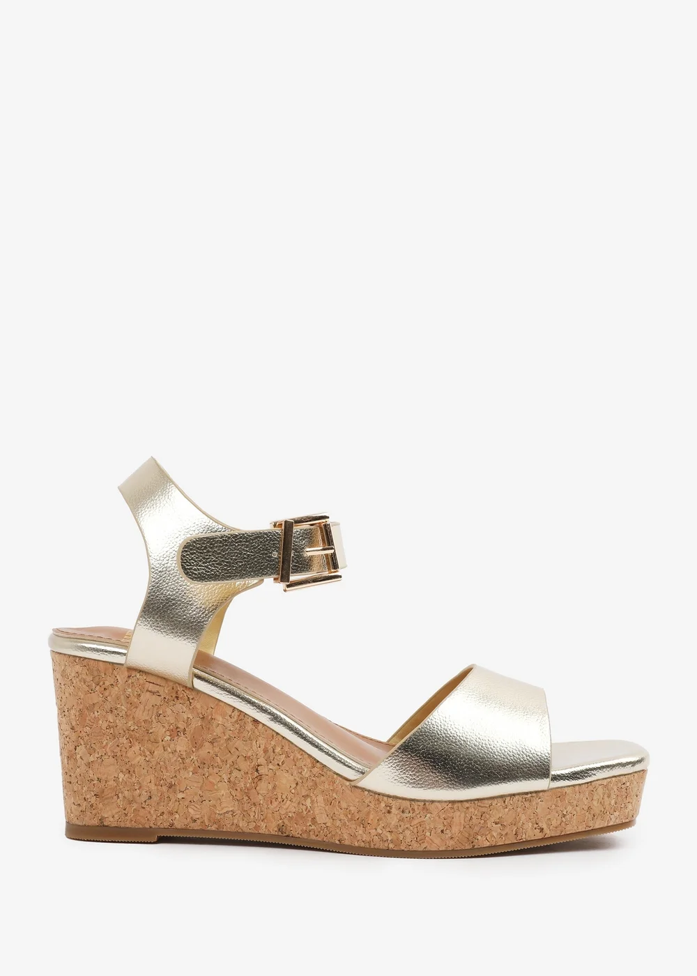 Where's That From Gold PU Giselle Wedge Sandals With Buckle-Ankle-Strap - Size 7 Image 2