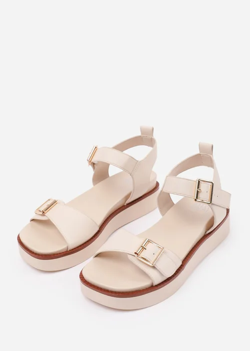 Where's That From Cream PU Isabel Double-Buckle-Strap Platform Sandals - Size 3 Image 3