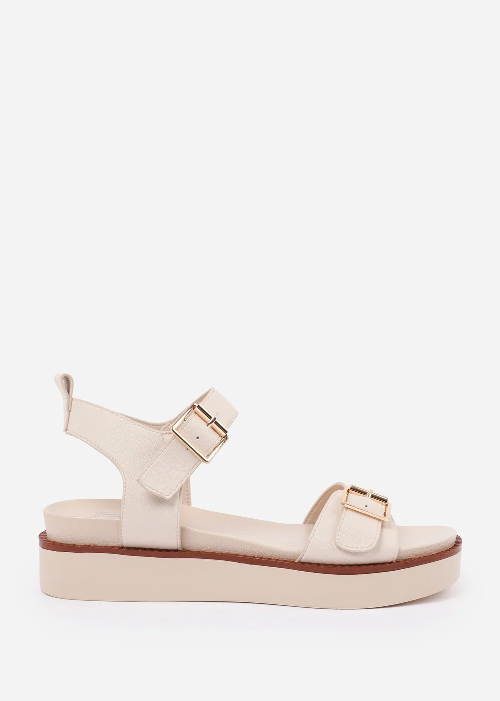 Where's That From Cream PU Isabel Double-Buckle-Strap Platform Sandals - Size 3 Image 2