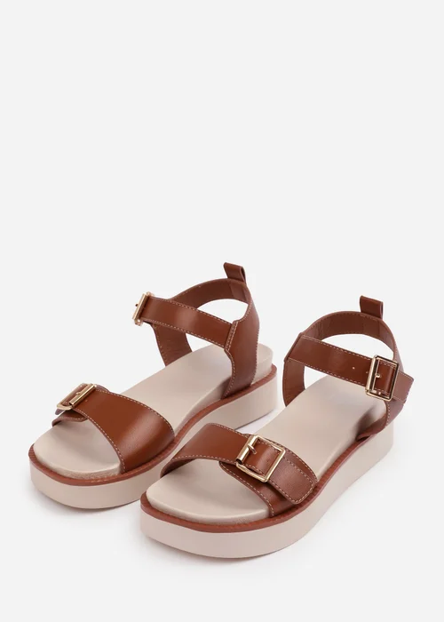 Where's That From Tan PU Isabel Double-Buckle-Strap Platform Sandals - Size 8 Image 3