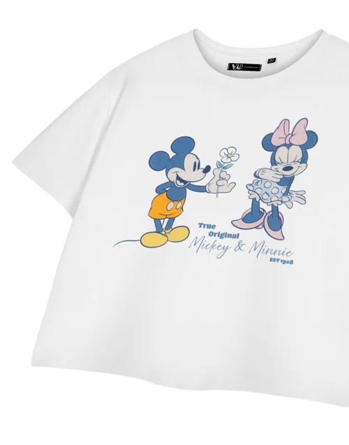 Vanilla Underground Disney True Original Mickey & Minnie White Cropped T-Shirt - Extra Large Image 5