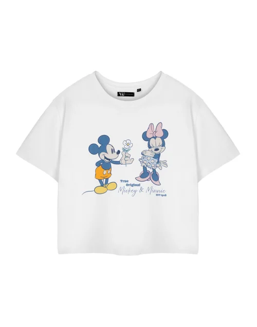 Vanilla Underground Disney True Original Mickey & Minnie White Cropped T-Shirt - Extra Large Image 1
