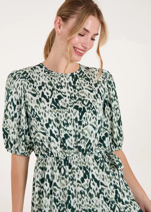 Blue Vanilla Green Abstract Elasticated Tie Waist Midi Dress - 8 Image 4