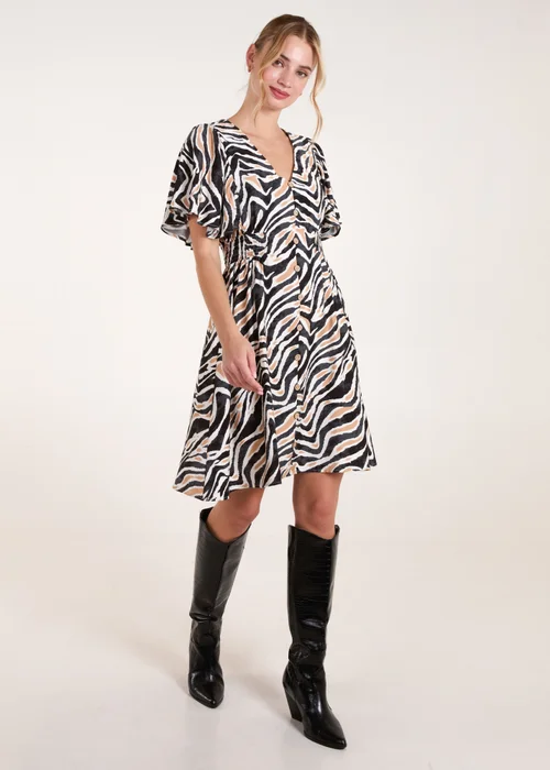 Blue Vanilla Black Button Front Shirred Waist Mini Dress - S Image 2