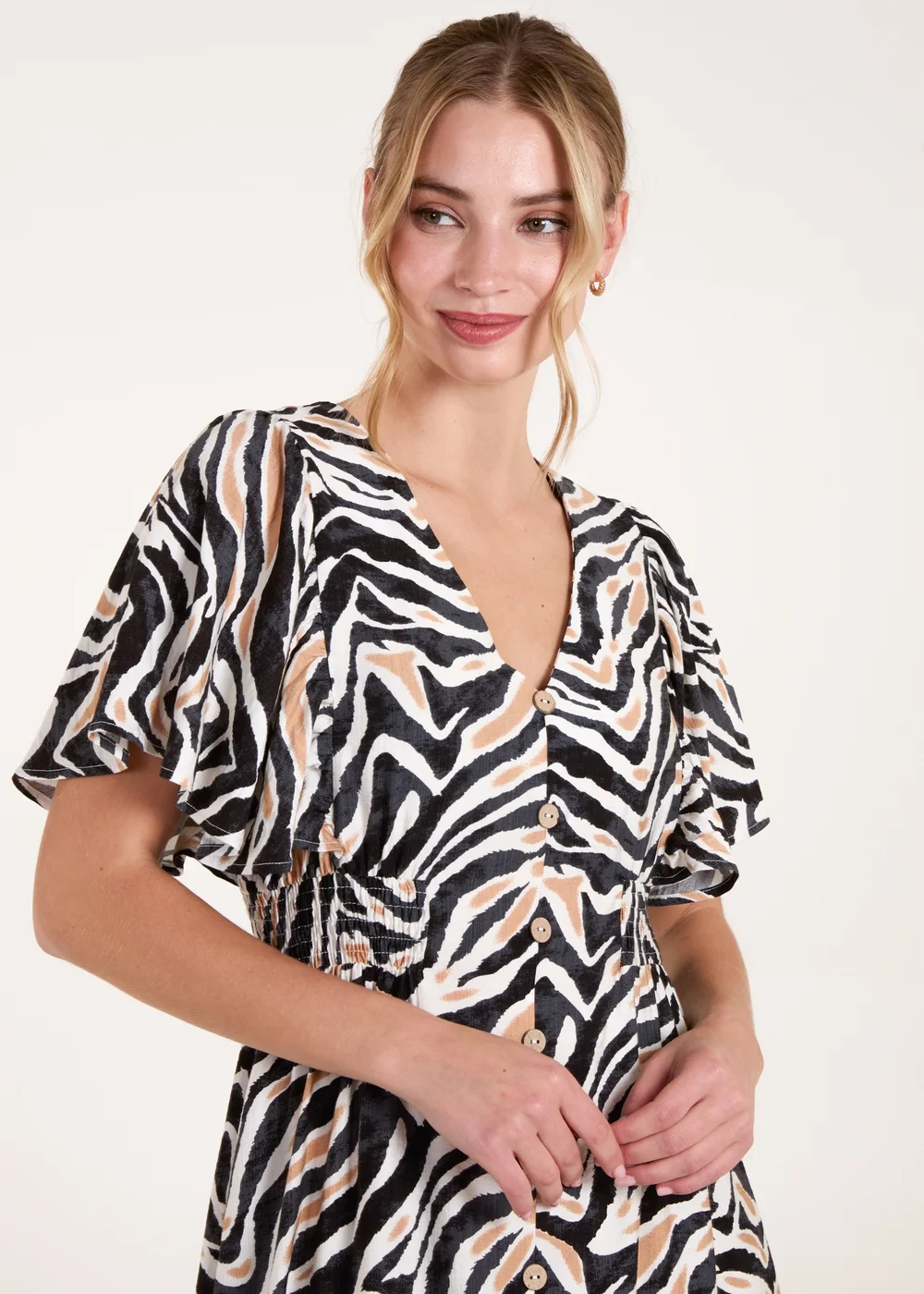 Blue Vanilla Black Button Front Shirred Waist Mini Dress - S Image 3