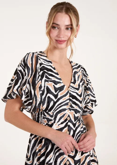 Blue Vanilla Black Button Front Shirred Waist Mini Dress - S Image 3