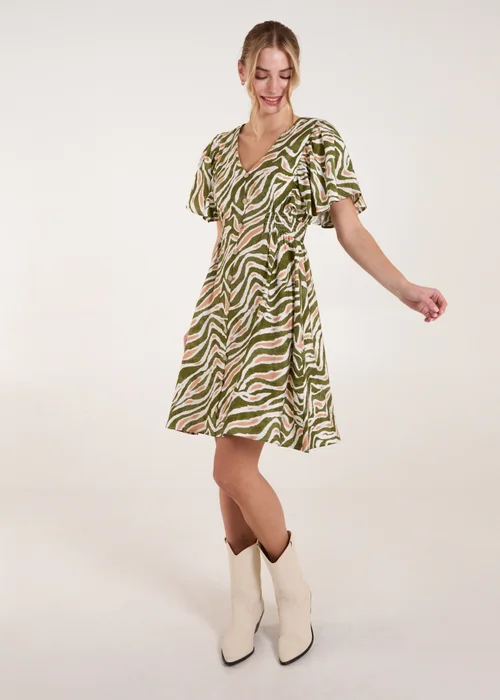 Blue Vanilla Khaki Button Front Shirred Waist Mini Dress - M Image 4