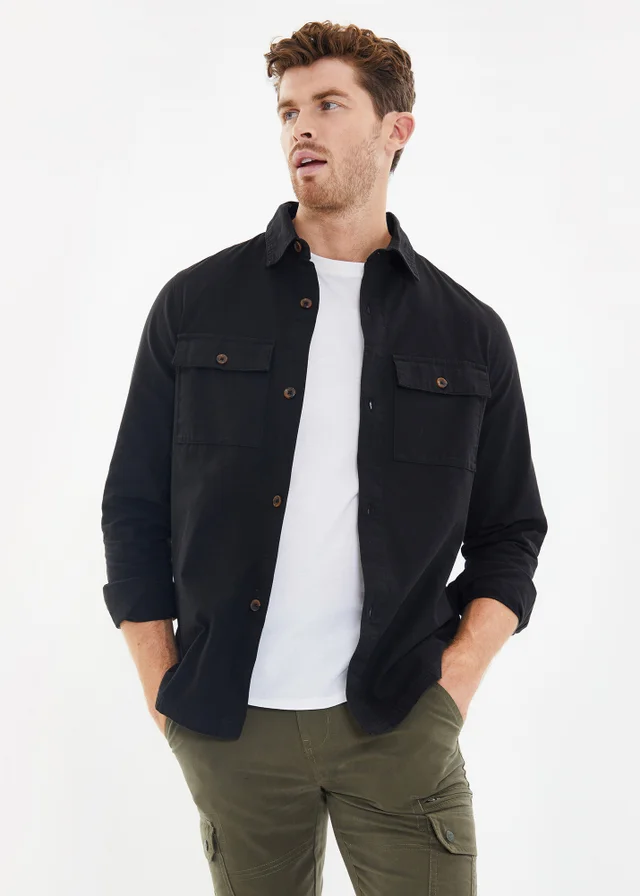 Threadbare Black Lightweight Cotton Shacket