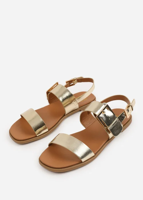 Where's That From Wide-Fit Metallic Gold PU Camilla Classic Flat Sandals - Size 7 Image 3