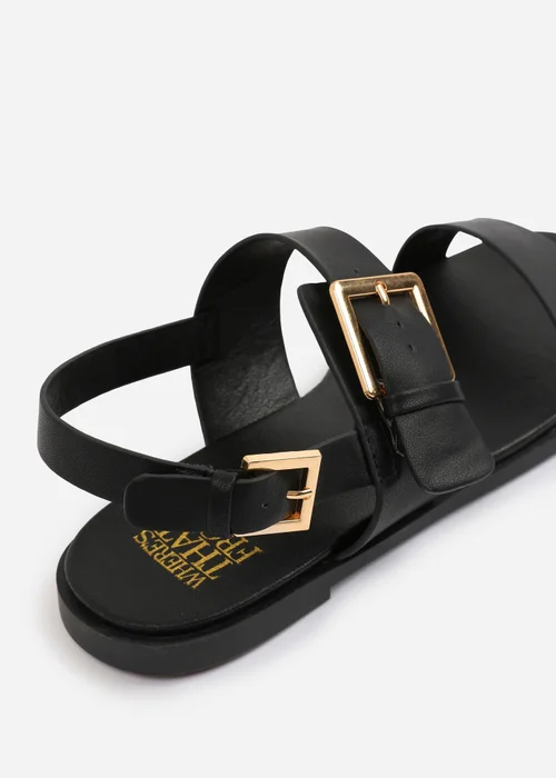 Where's That From Black PU Camilla Classic Flat Sandals - Size 5 Image 4