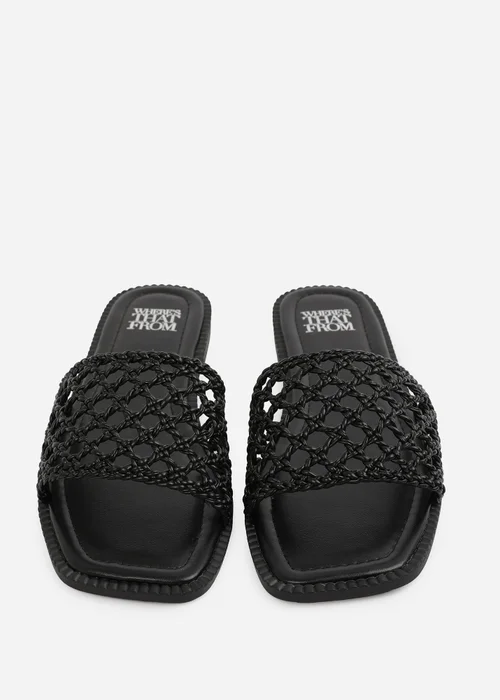 Where's That From Black PU Chelsea Woven Strap Flat Sandals - 4 Image 3
