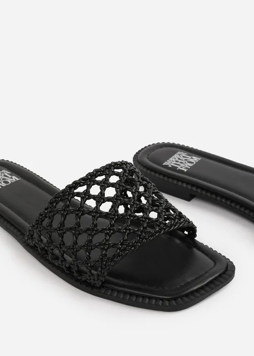 Where's That From Black PU Chelsea Woven Strap Flat Sandals - 4 Image 4