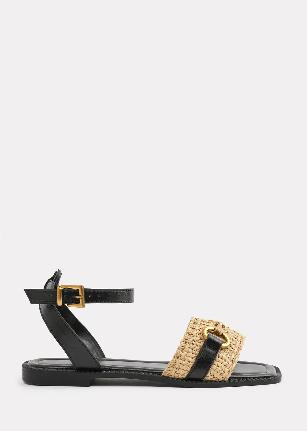 Where's That From Black PU Catelyn Straw Detail Strap Sandals - Size 3 Image 2
