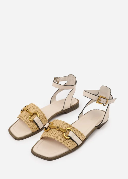 Where's That From Cream PU Catelyn Straw Detail Strap Sandals - Size 6 Image 3