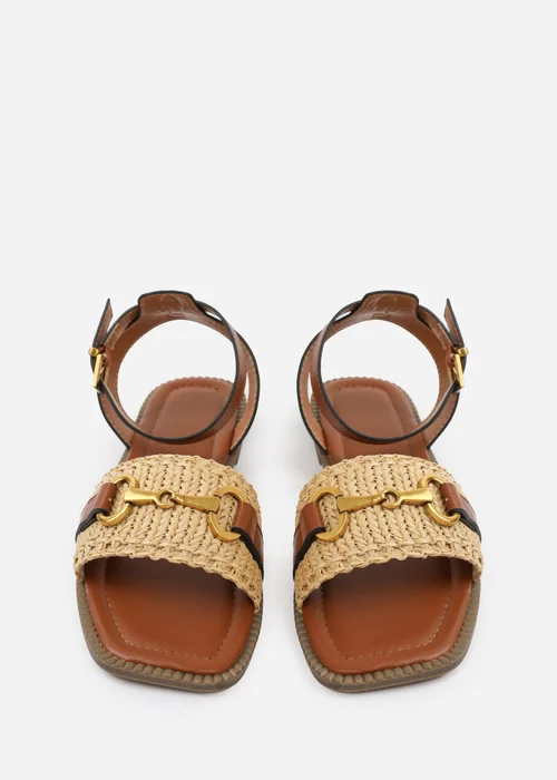 Where's That From Tan PU Catelyn Straw Detail Strap Sandals - Size 8 Image 3