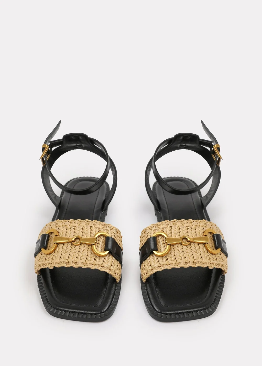 Where's That From Wide-Fit Black-PU Catelyn Straw Detail Strap Sandals - 4 Image 3