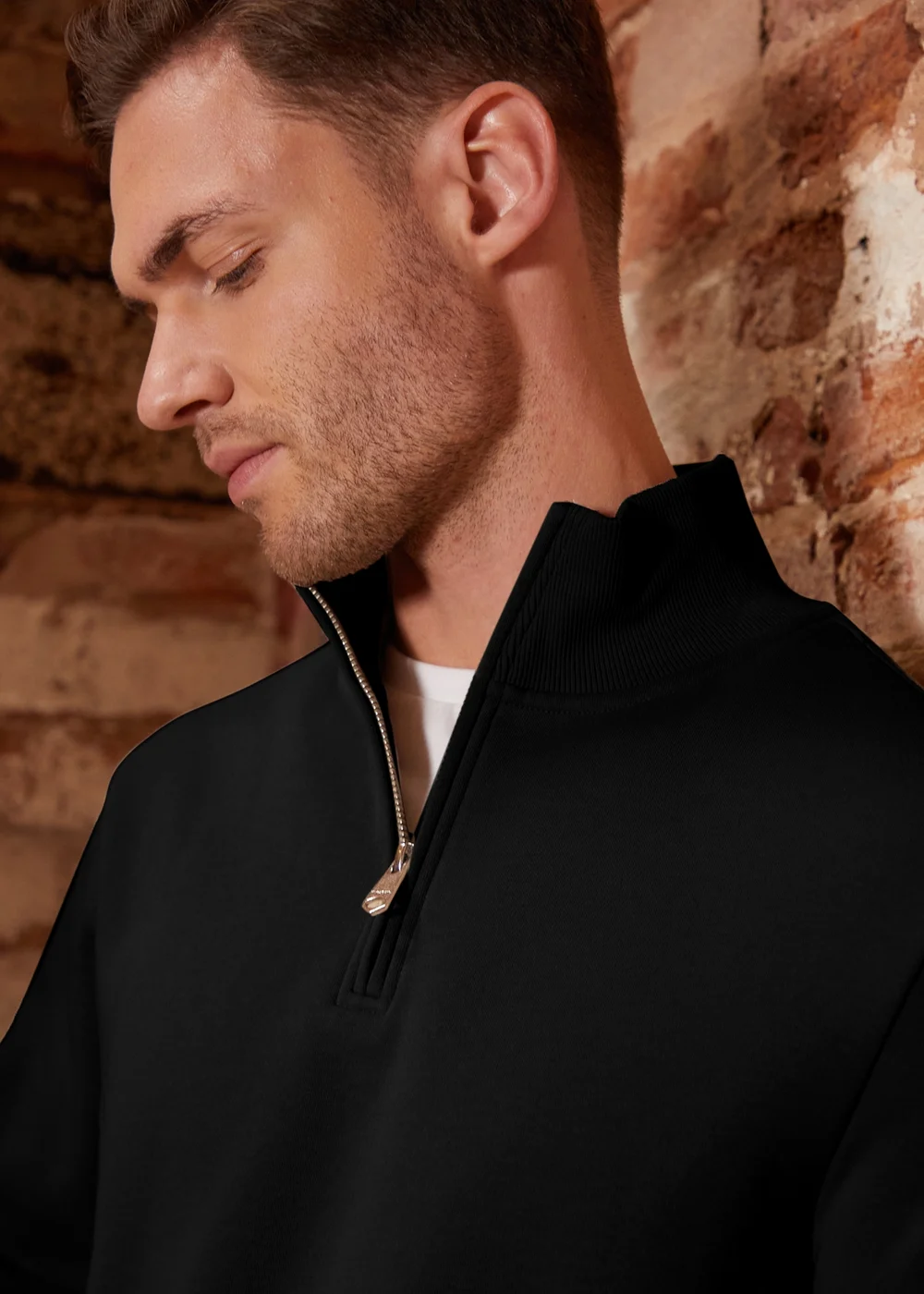 Threadbare Black Mock T-Shirt Quarter Zip Sweatshirt - 2XL Image 3