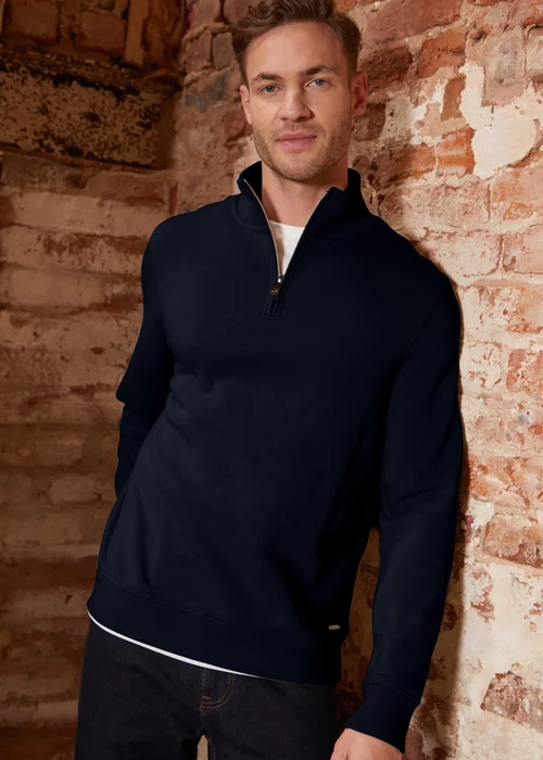 Threadbare Navy Mock T-Shirt Quarter Zip Sweatshirt - 2XL Image 1