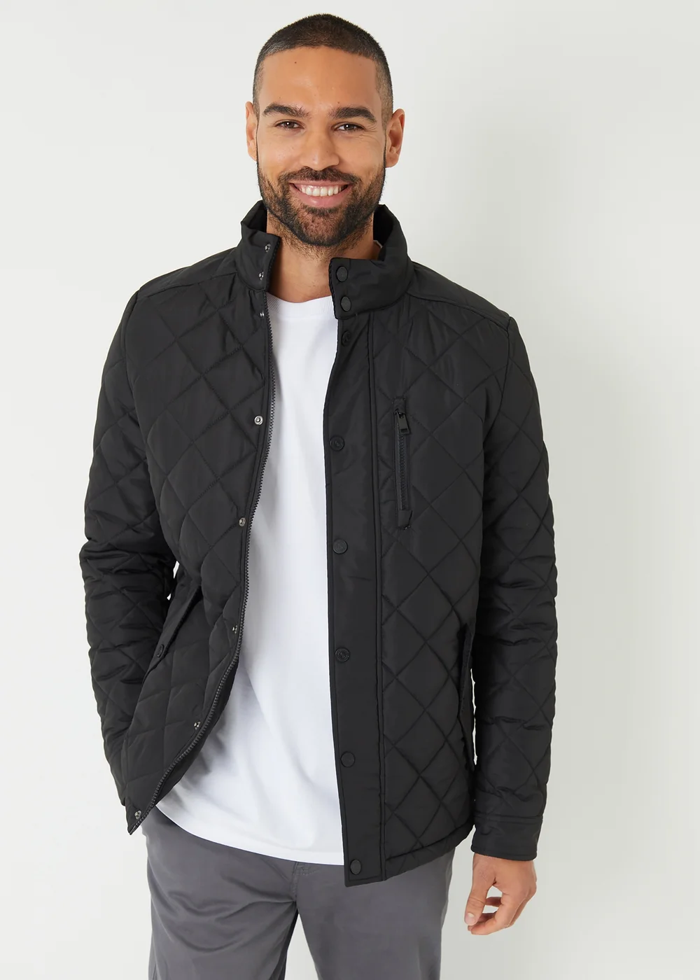 Threadbare Black Funnel Neck Diamond Quilted Jacket - XL Image 1