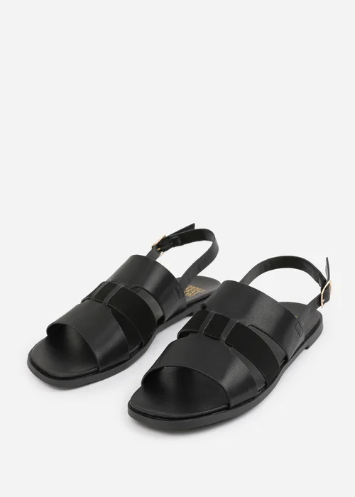 Where's That From Black PU Uma Flat Sandals - Size 5 Image 3