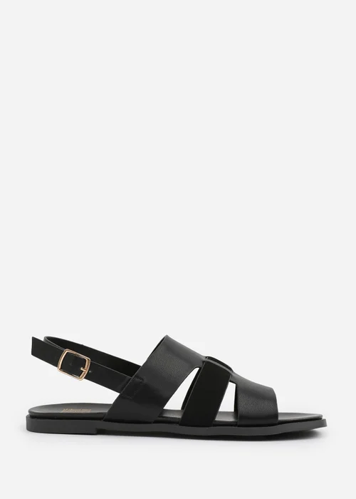 Where's That From Black PU Uma Flat Sandals - Size 5 Image 2