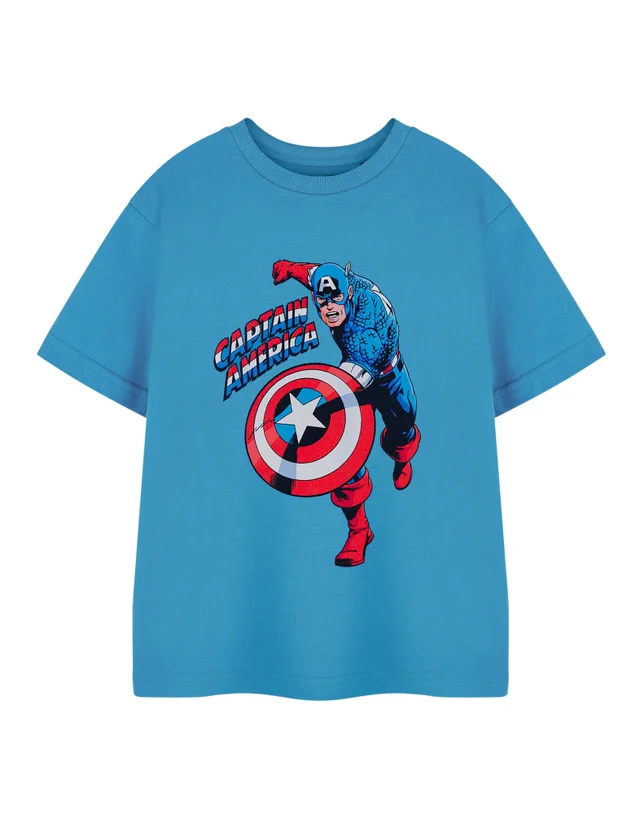Vanilla Underground Marvel Boys Blue Captain America T-Shirt (3-14yrs)