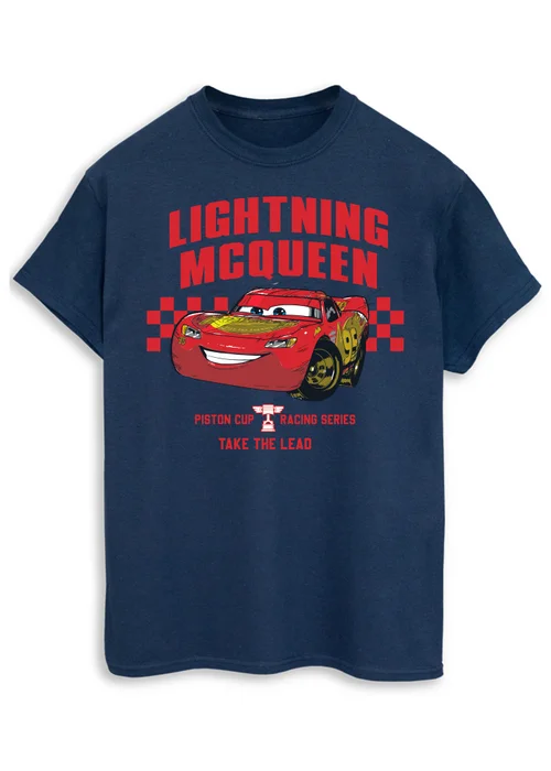 Spiral Galaxy Disney Cars Lightning McQueen Take The Lead Adult Navy T-Shirt - Extra Large Image 1