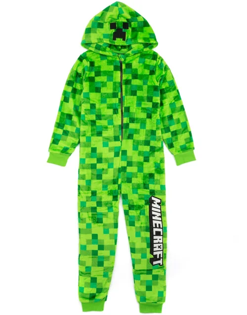 Vanilla Underground Minecraft Unisex Kids Green Pixelate Creeper Onesie (5 - 14 Years) - Age 11-12 Years Image 1
