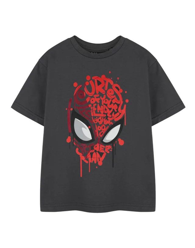 Vanilla Underground Spiderman Friendly Neighbourhood Kids Charcoal T-Shirt (2-14 Years)