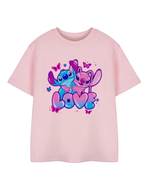 Vanilla Underground Disney Lilo & Stitch Love Girls Pink T-Shirt (3-14 Years) - Age 11-12 Years Image 1