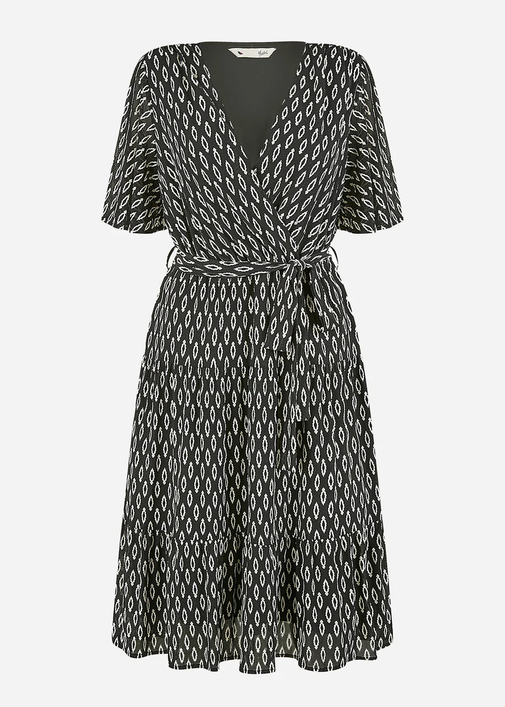 Yumi Black Geo Print Mesh Stretch Midi Skater Dress - 16 Image 3