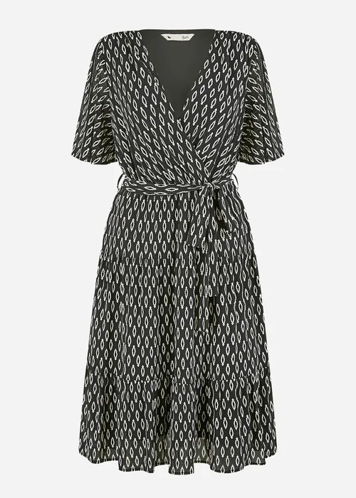 Yumi Black Geo Print Mesh Stretch Midi Skater Dress - 16 Image 3