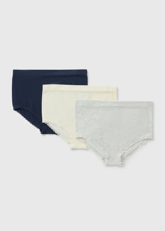 3 Pack Grey Marl & Navy Seamless Full Knickers