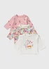 3 Pack Baby Pink Floral Animal Tops (Newborn-23mths) - Up to 1 Month Image 1