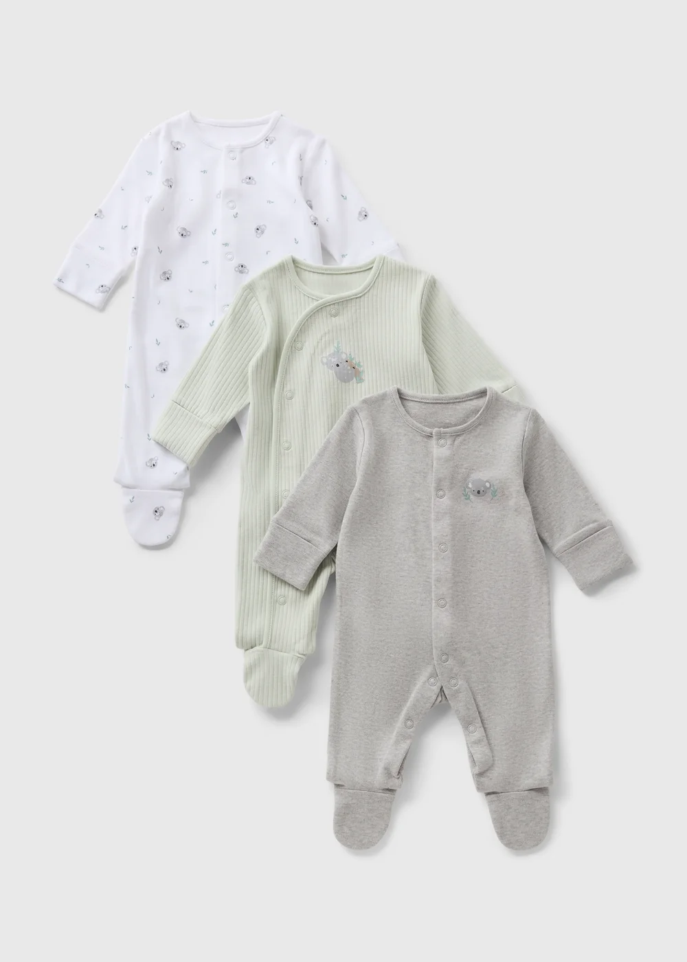 3 Pack Baby Grey Koala Sleepsuits (Newborn-18mths) - Up to 1 Month Image 1