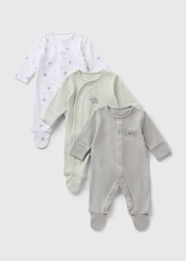 3 Pack Baby Grey Koala Sleepsuits (Newborn-18mths)
